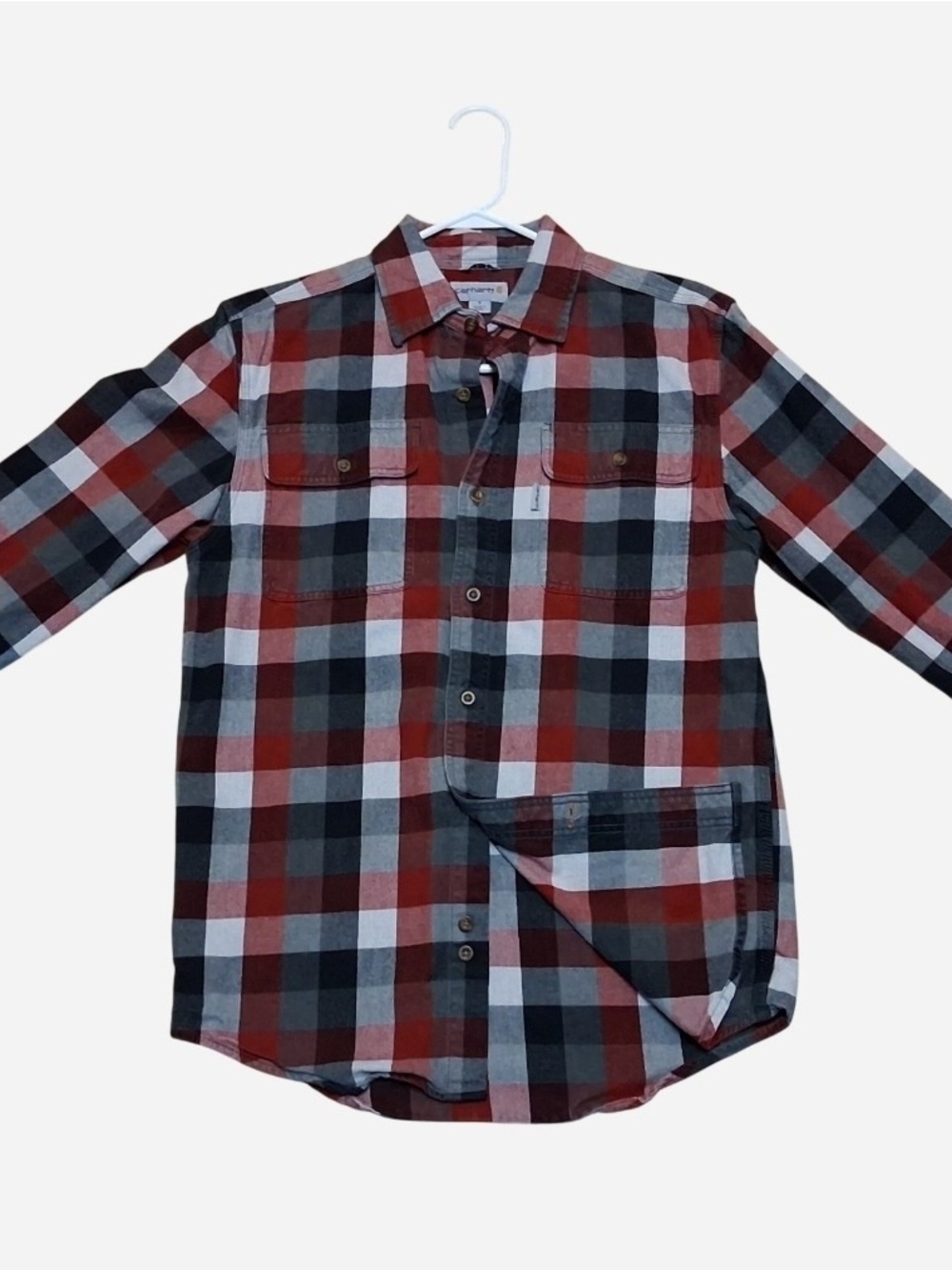 Carhartt Men's Red, Black & Gray Plaid Button-Down Flannel